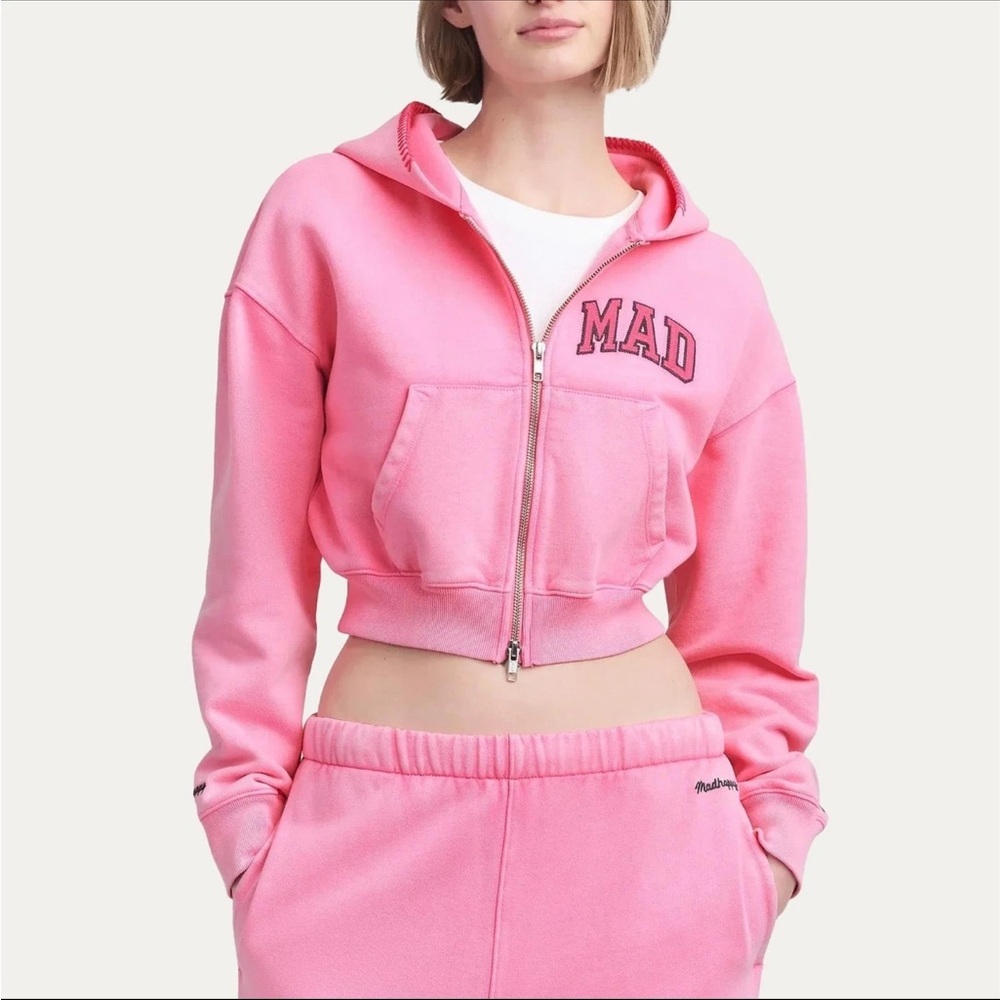 Gap x MadHappy Pink Full Zip Cropped Mad Hoodie Size XL